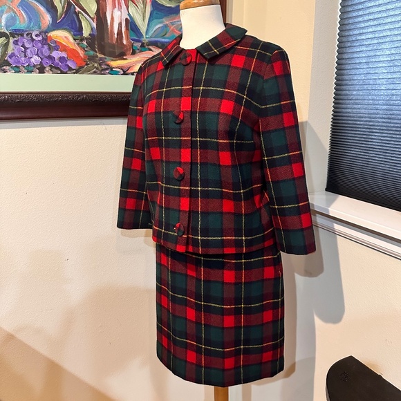 Pendleton 1960's Red Plaid Suit with Mini Skirt - Fits S-M - Picture 1 of 14